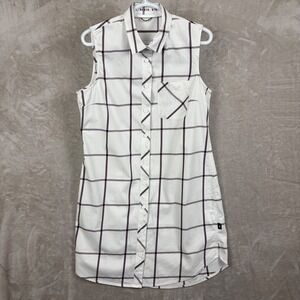 Woods Sleeveless Plaid Button Down Shirt Dress White Purple L Beach Preppy